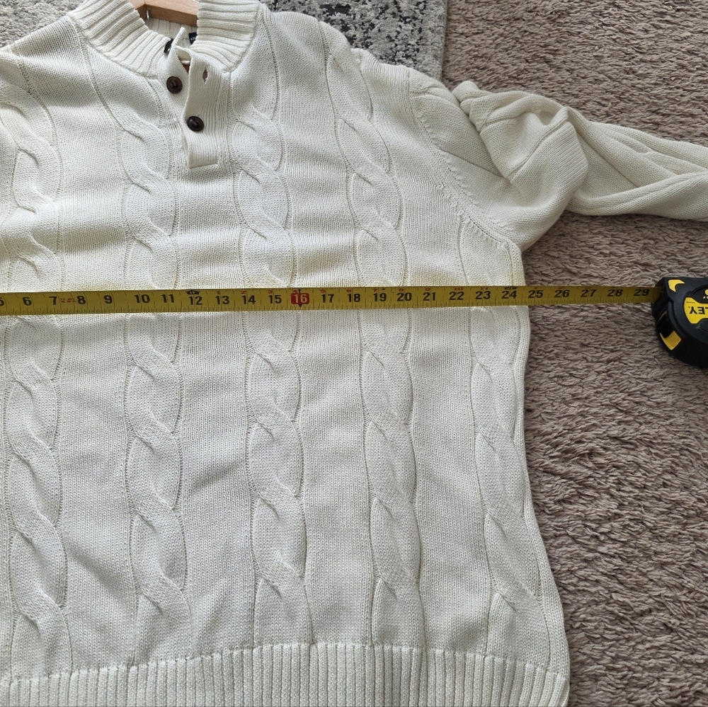 Cableknit Button Sweater Cotton Mens XXL Cream Preppy 90s Business Casual Chaps - Picture 7 of 9